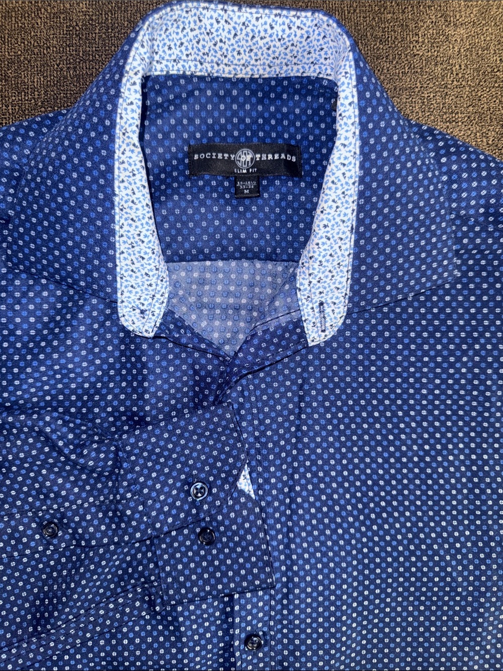 Society of Threads Slim Fit Men's Navy Dot Print Shirt